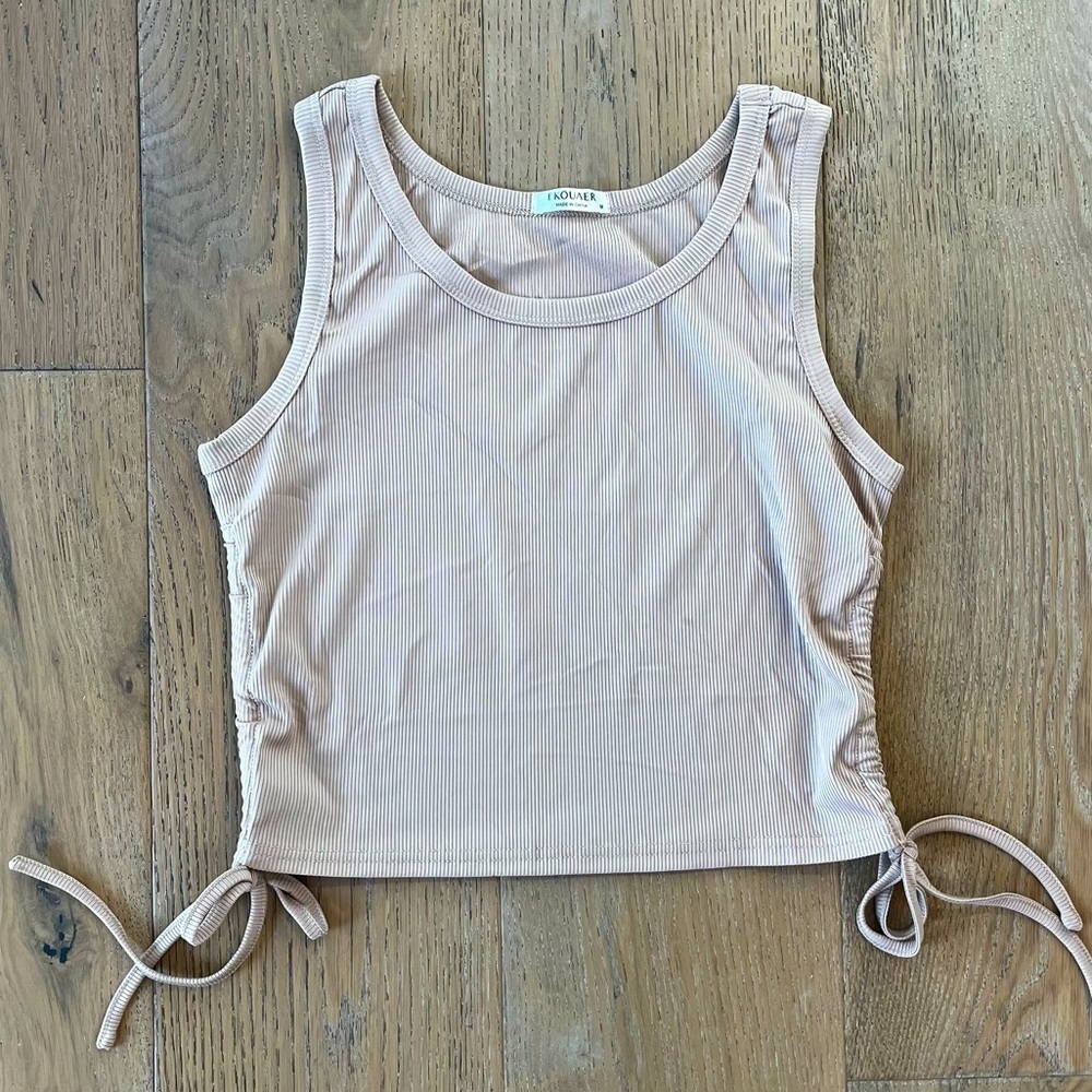 Ekouaer Ribbed Tan Crop Tank Top Women Medium Summer Set Lounge Going Out